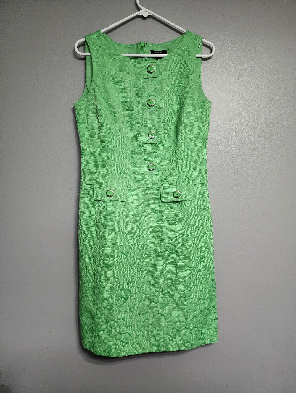 Tahari Sleeveless Textured Green Sheath Dress